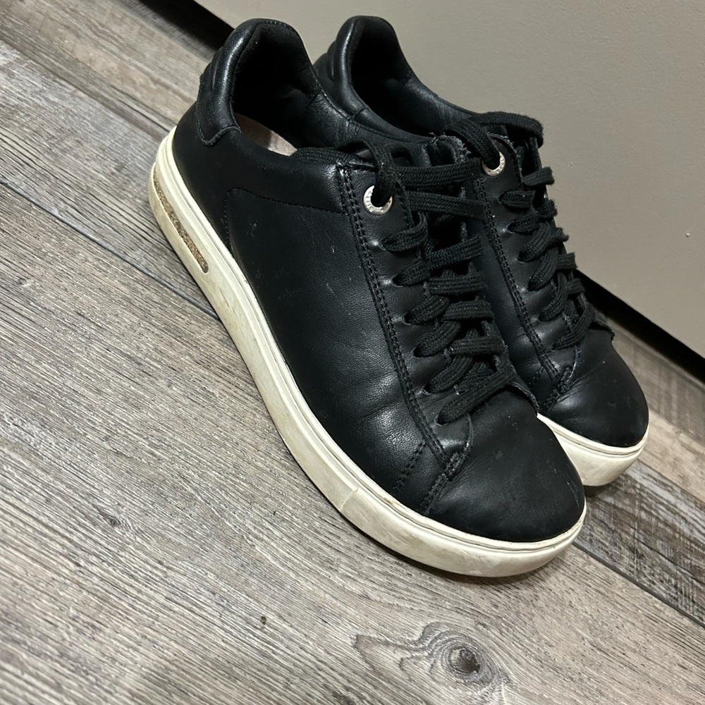 Birkenstock bend low Black Leather Low-Top Sneakers with Off-White Sole cork
